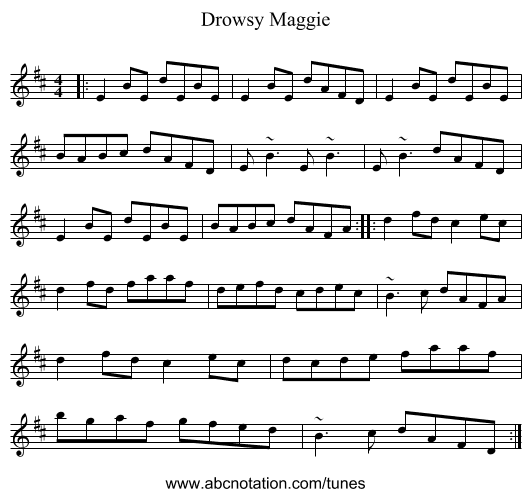 Drowsy Maggie - staff notation