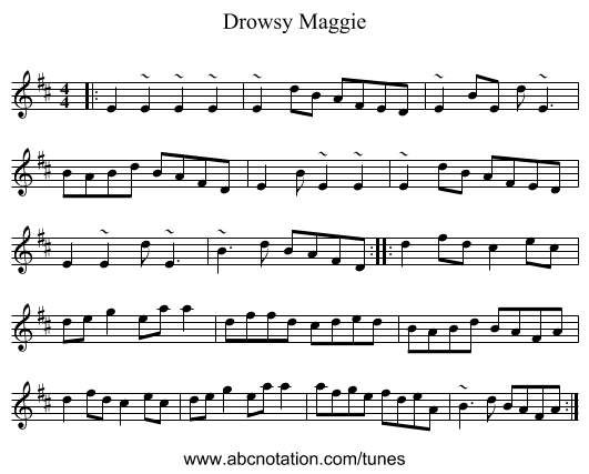Drowsy Maggie - staff notation
