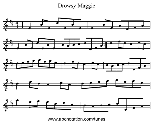 Drowsy Maggie - staff notation