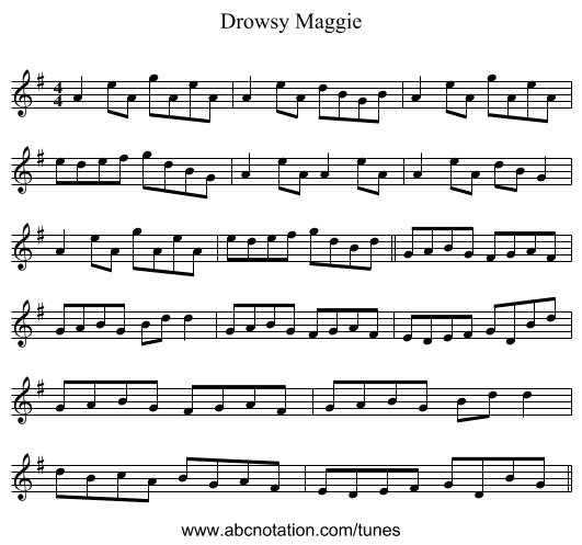 Drowsy Maggie - staff notation
