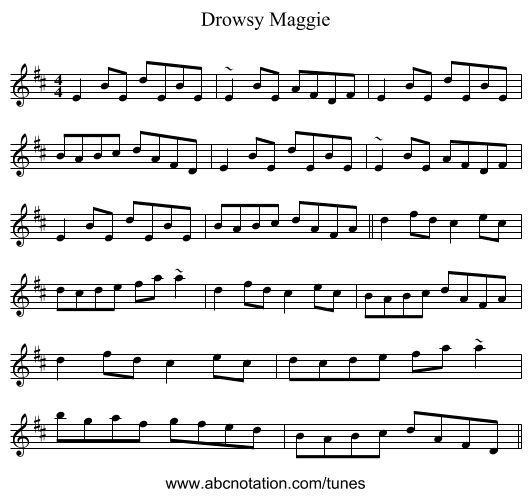 Drowsy Maggie - staff notation