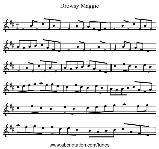 Drowsy Maggie - staff notation