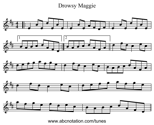 Drowsy Maggie - staff notation