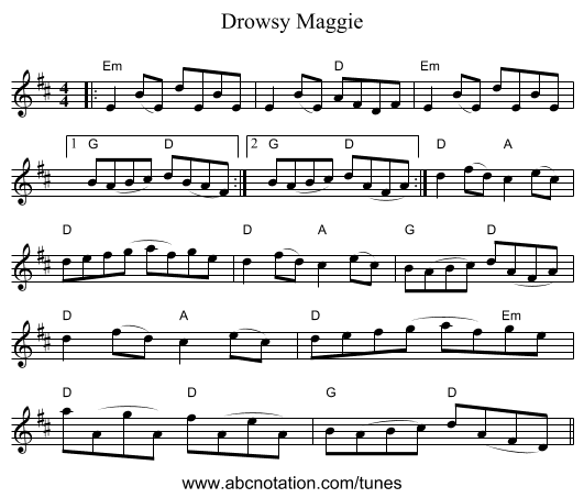 Drowsy Maggie - staff notation