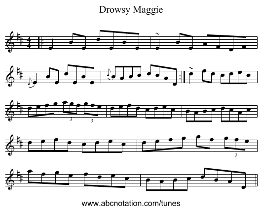 Drowsy Maggie - staff notation