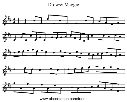 Drowsy Maggie - staff notation