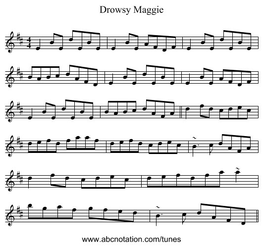 Drowsy Maggie - staff notation