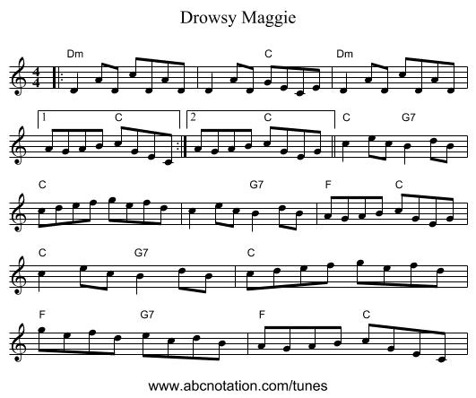 Drowsy Maggie - staff notation