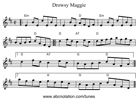 Drowsy Maggie - staff notation