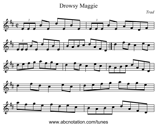 Drowsy Maggie - staff notation