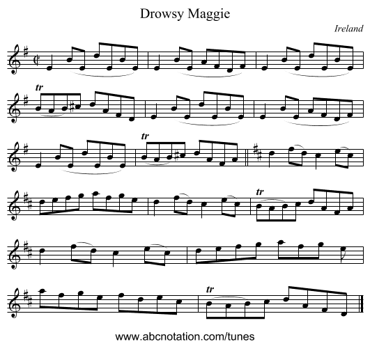 Drowsy Maggie - staff notation