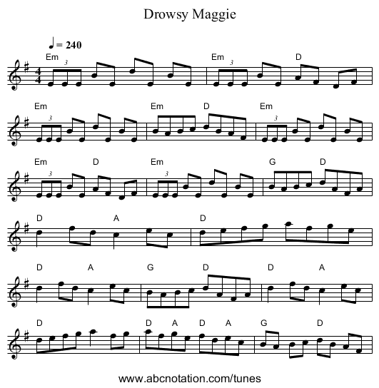 Drowsy Maggie - staff notation
