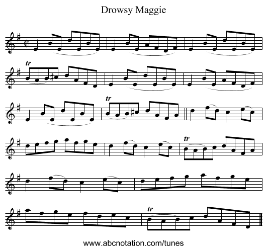 Drowsy Maggie - staff notation