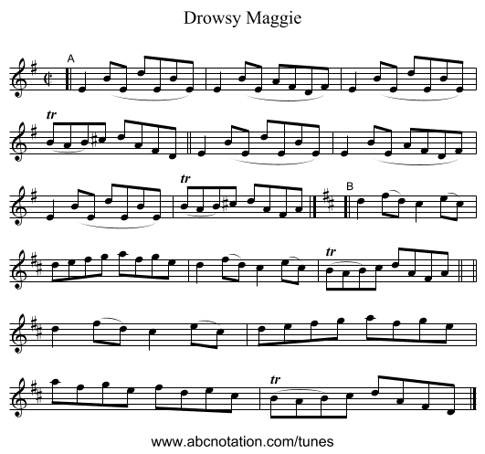 Drowsy Maggie - staff notation