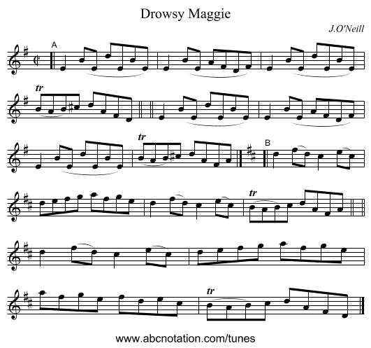 Drowsy Maggie - staff notation