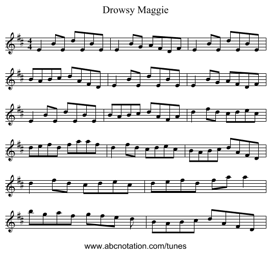 Drowsy Maggie - staff notation