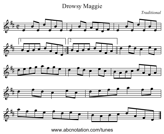 Drowsy Maggie - staff notation