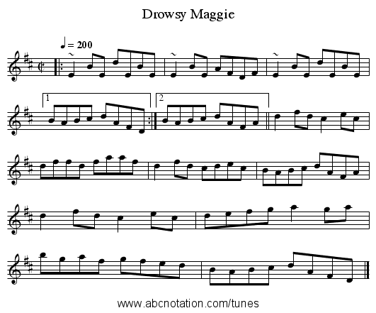 Drowsy Maggie - staff notation