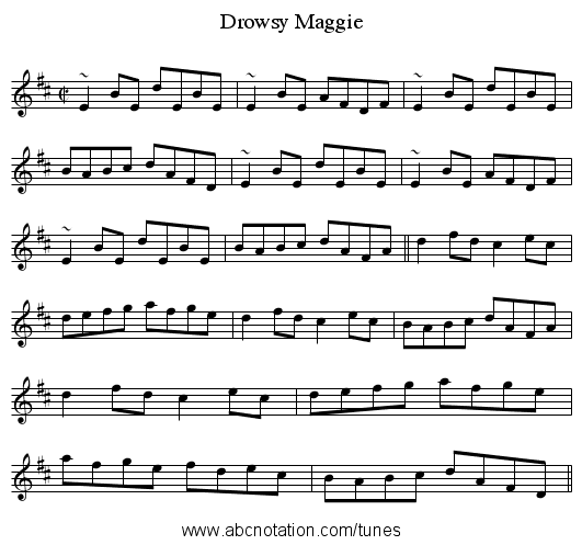 Drowsy Maggie - staff notation