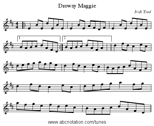 Drowsy Maggie - staff notation
