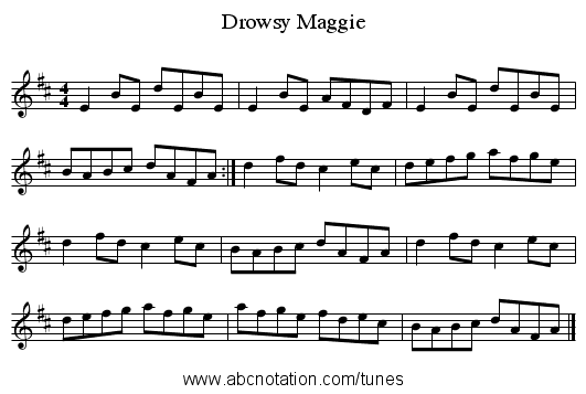 Drowsy Maggie - staff notation