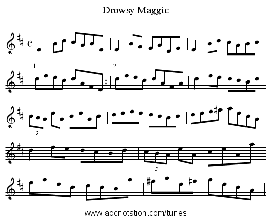 Drowsy Maggie - staff notation