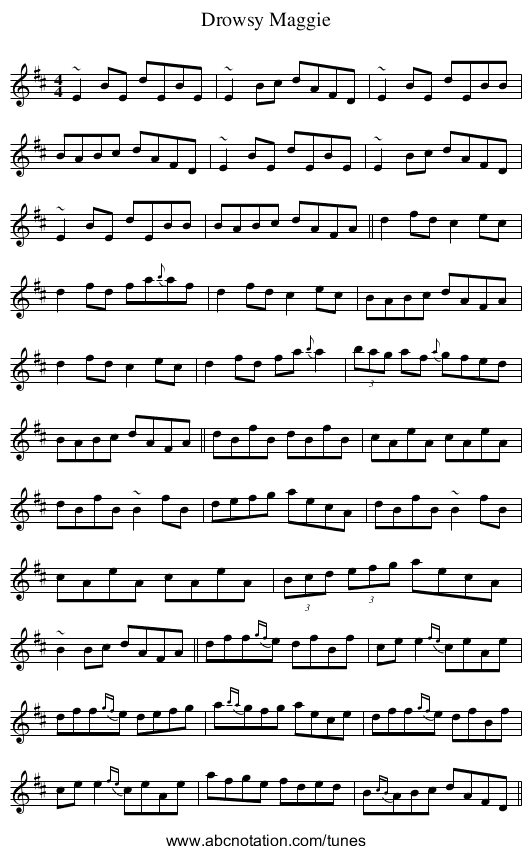 Drowsy Maggie - staff notation