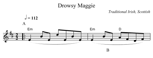 Drowsy Maggie - staff notation