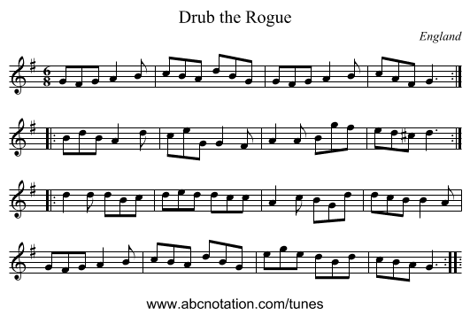 Drub the Rogue - staff notation