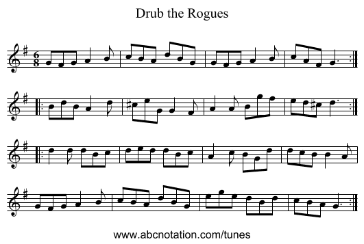 Drub the Rogues - staff notation