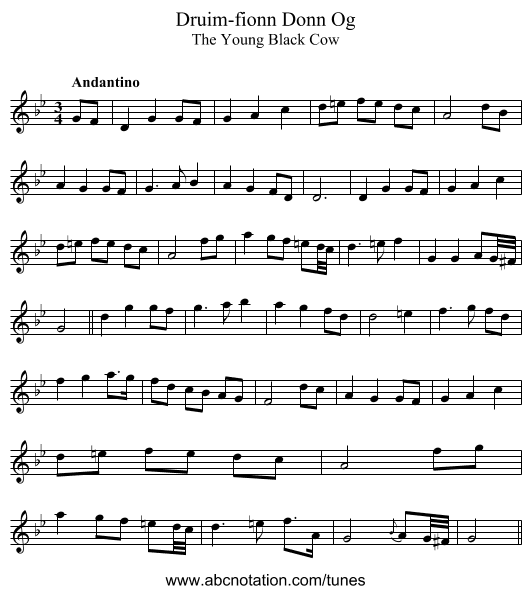 Druim-fionn Donn Og - staff notation