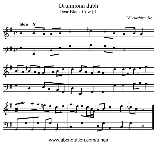 Druimionn dubh - staff notation