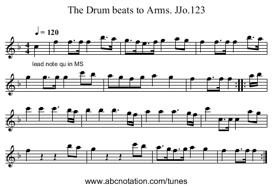 Drum beats to Arms. JJo.123, The - staff notation