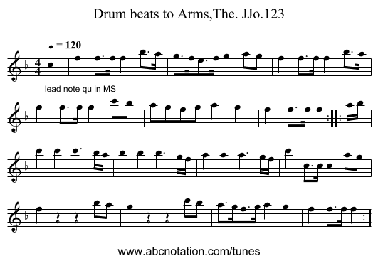 Drum beats to Arms,The. JJo.123 - staff notation