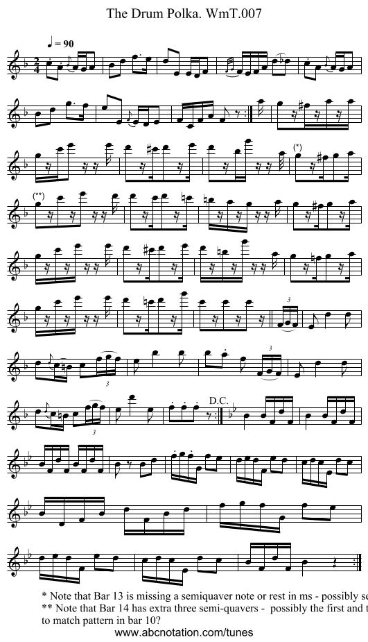 Drum Polka. WmT.007, The - staff notation