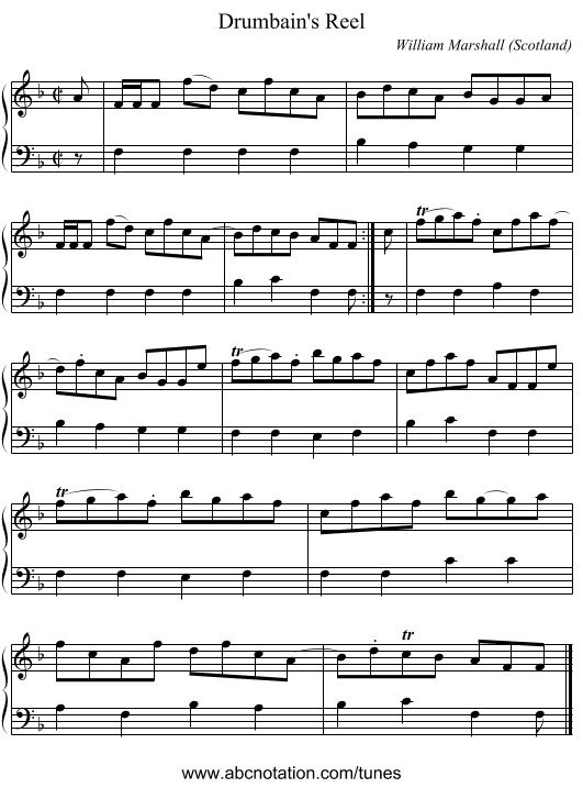 Drumbain's Reel - staff notation