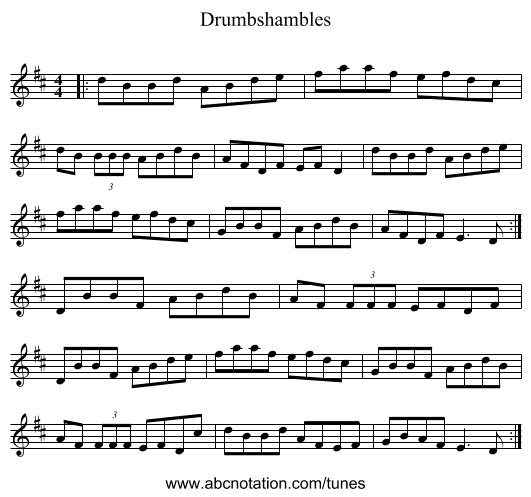 Drumbshambles - staff notation