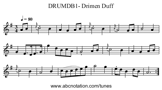 DRUMDB1- Drimen Duff - staff notation