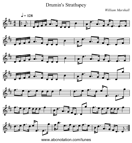 Drumin's Strathspey - staff notation