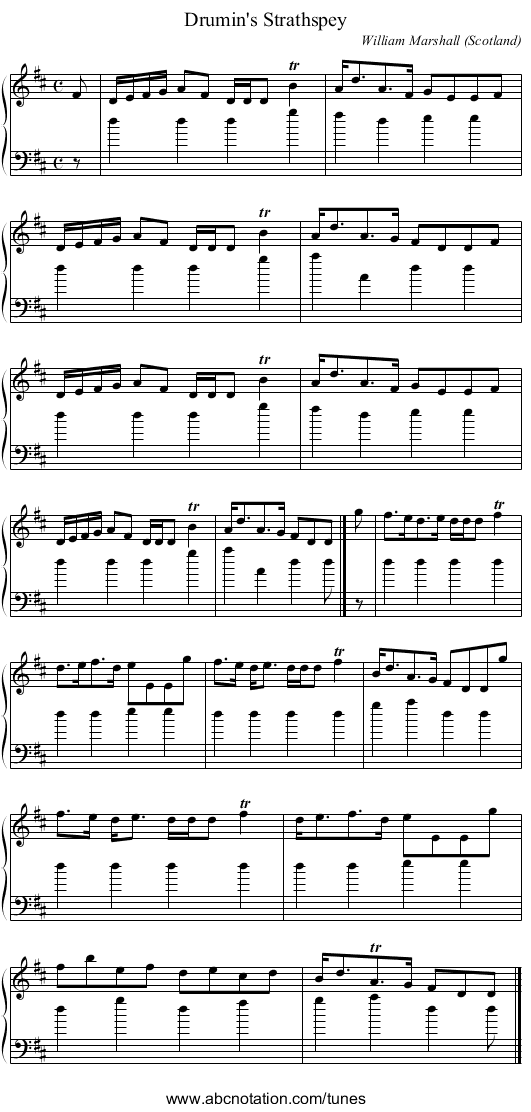 Drumin's Strathspey - staff notation