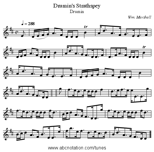 Drumin's Strathspey - staff notation