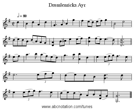 Drumlenricks Ayr - staff notation