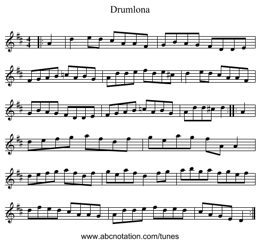 Drumlona - staff notation