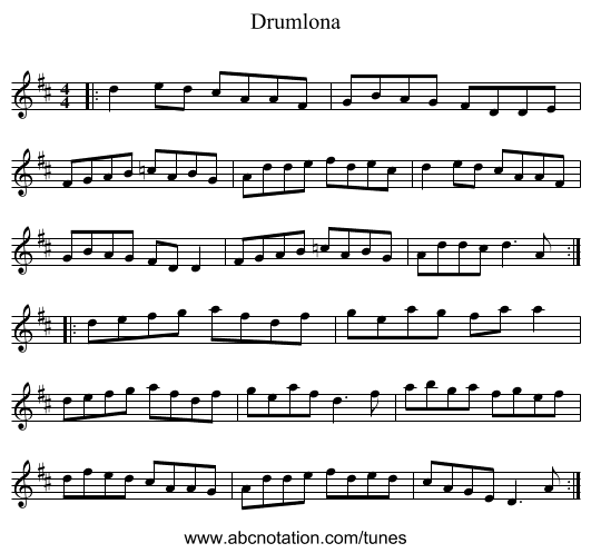 Drumlona - staff notation
