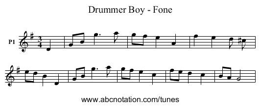 Drummer Boy - Fone - staff notation