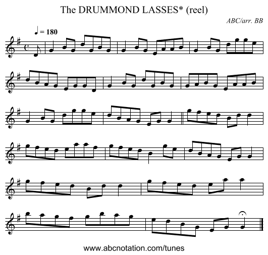 DRUMMOND LASSES* (reel), The - staff notation