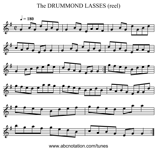 DRUMMOND LASSES (reel), The - staff notation