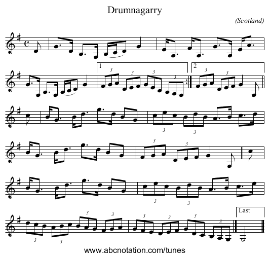 Drumnagarry - staff notation
