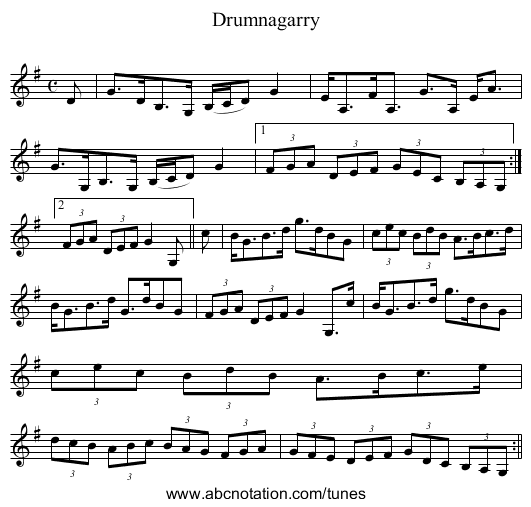Drumnagarry - staff notation