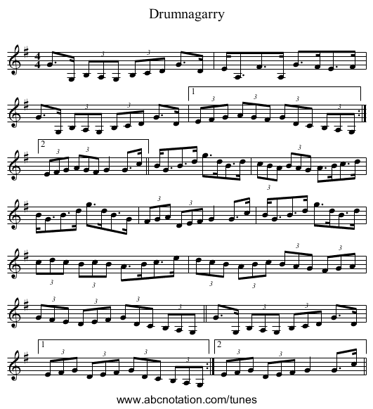 Drumnagarry - staff notation